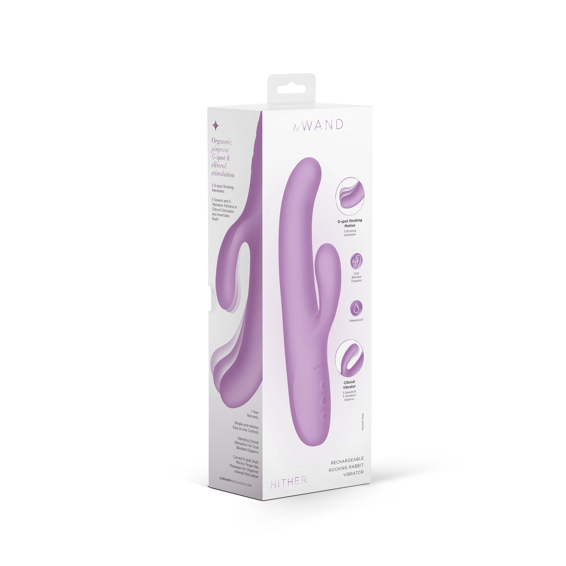 Purple silicone Hither Rabbit G-spot vibrator with clitoral stimulator.