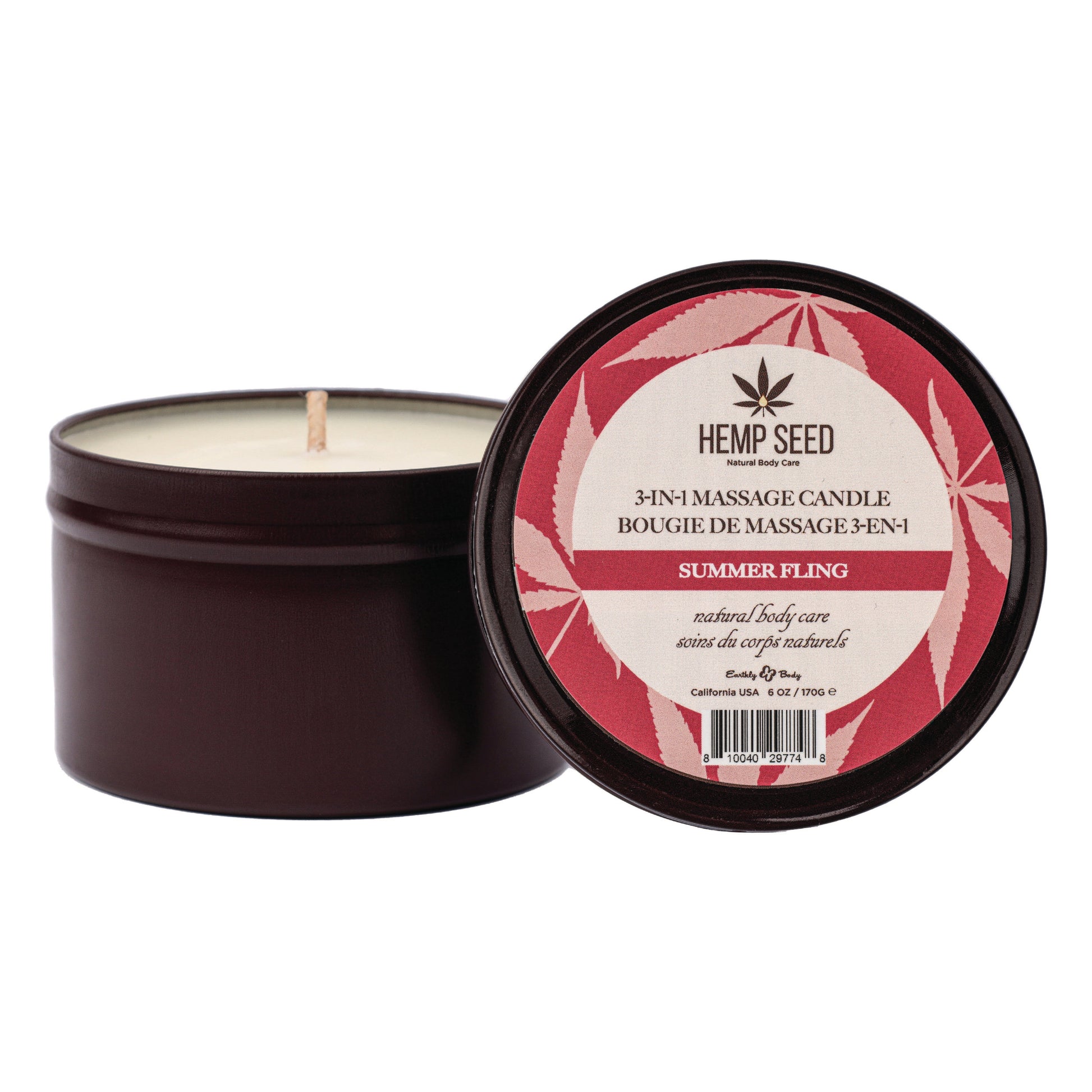 A 6oz Earthly Body 3-in-1 Massage Candle in Summer Fling scent.