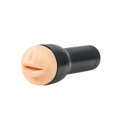 Realistic mouth stroker with a black casing and a flesh-toned opening.