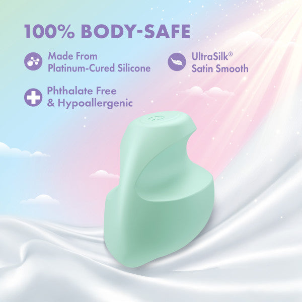 A mint green silicone vibrator with a smooth finish and ergonomic grip.