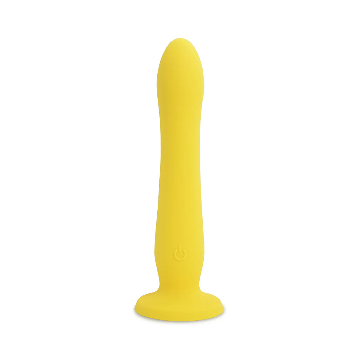 Yellow silicone ripple-textured dildo with suction cup base and multi-vibe features.