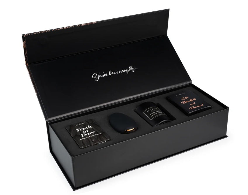 Naughty Intimate Gift Set with Mimi Vibrator, blindfold, candle, and card game.