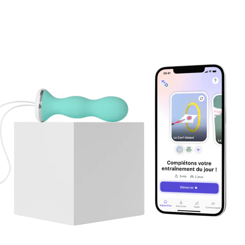 Green pelvic floor trainer with app-controlled biofeedback.
