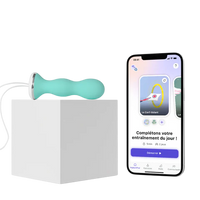 Green pelvic floor trainer with app-controlled biofeedback.