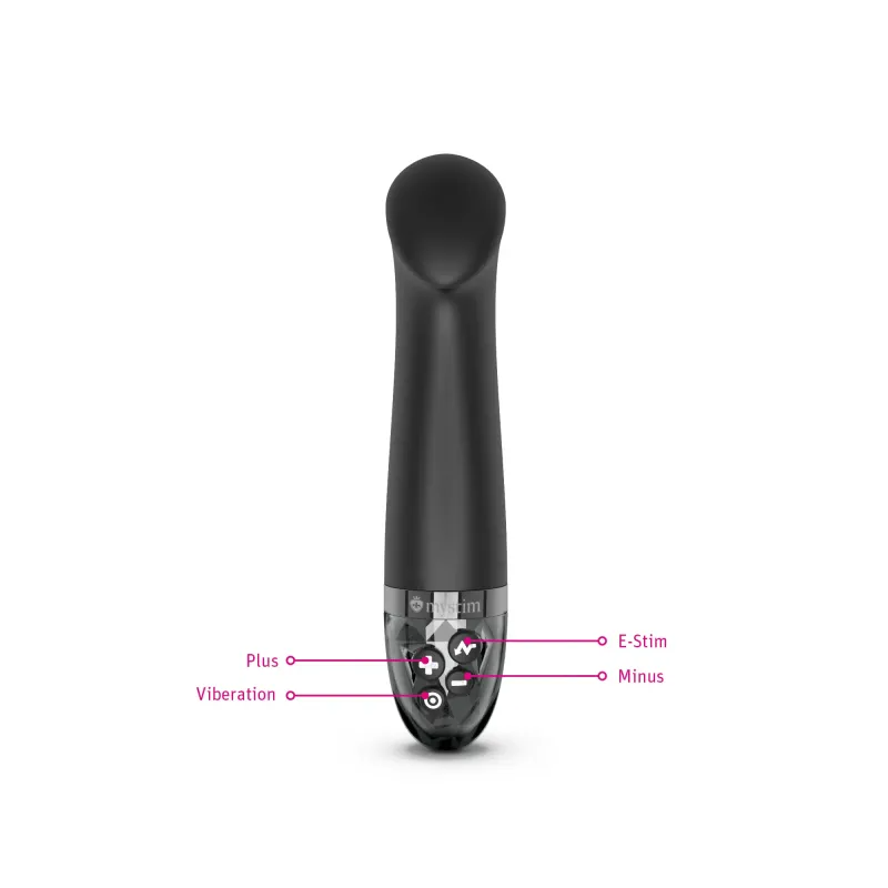 Black Mystim E-Stim G-Spot vibrator with control buttons.