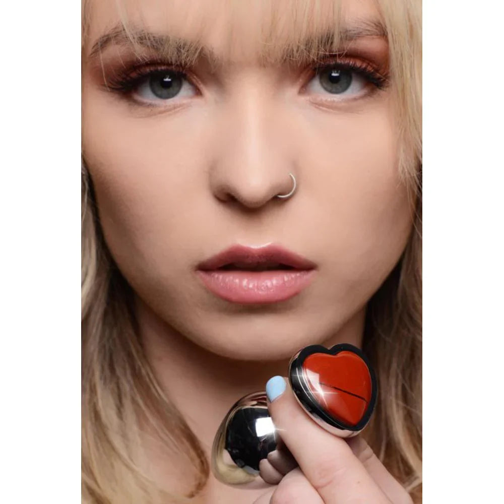 Red Jasper heart gemstone aluminum butt plug.