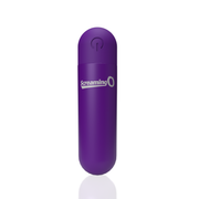 Purple rechargeable bullet vibrator with power button and Screaming O logo.