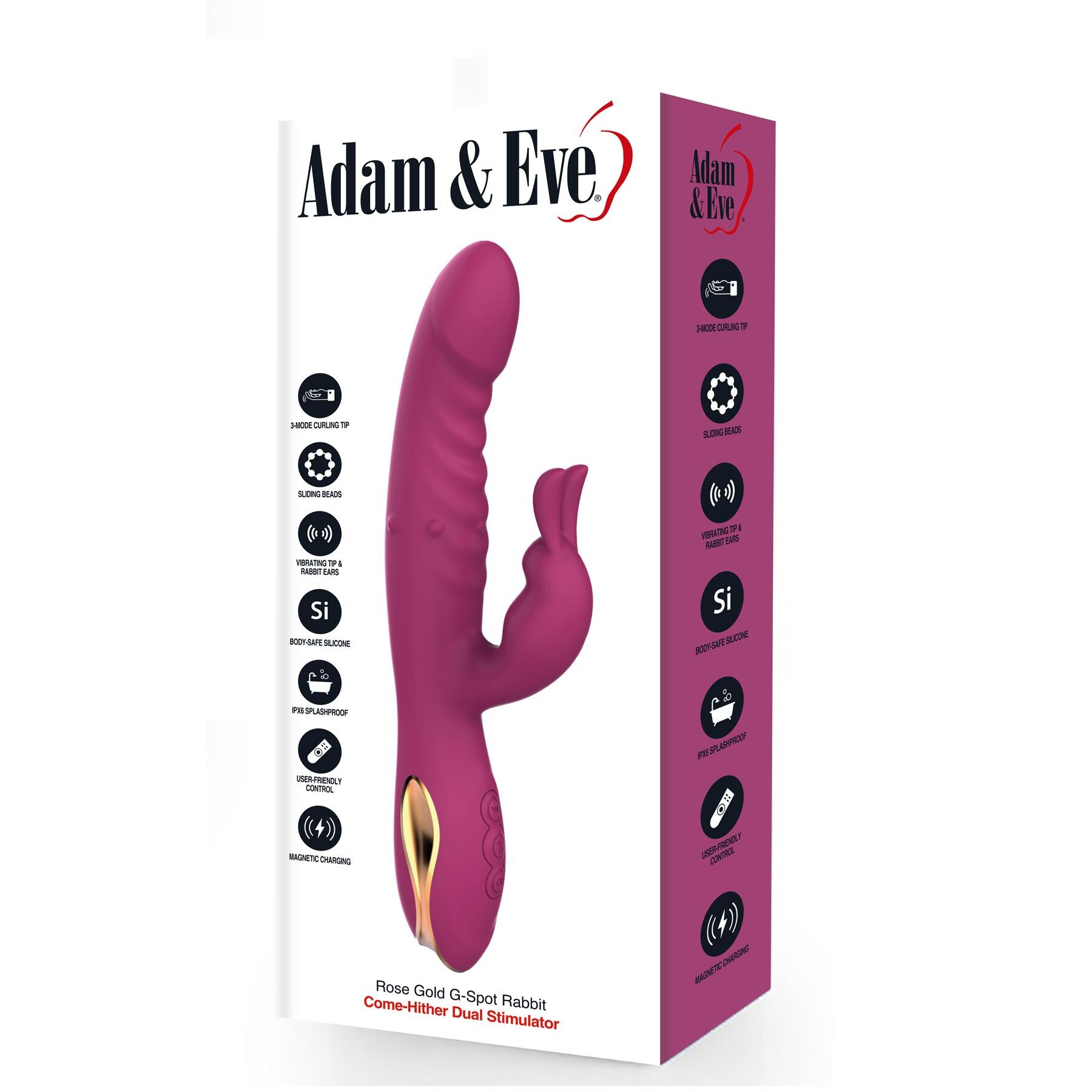 Rose gold G-spot rabbit vibrator with sliding beads and rabbit ears.