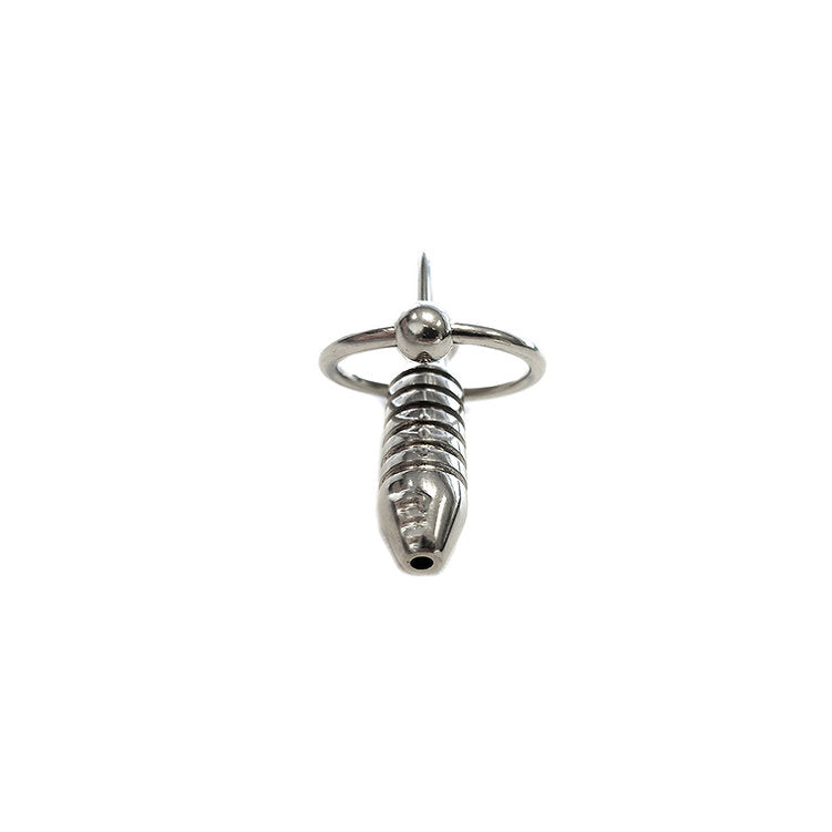 Stainless steel beaded urethral probe and cock ring.
