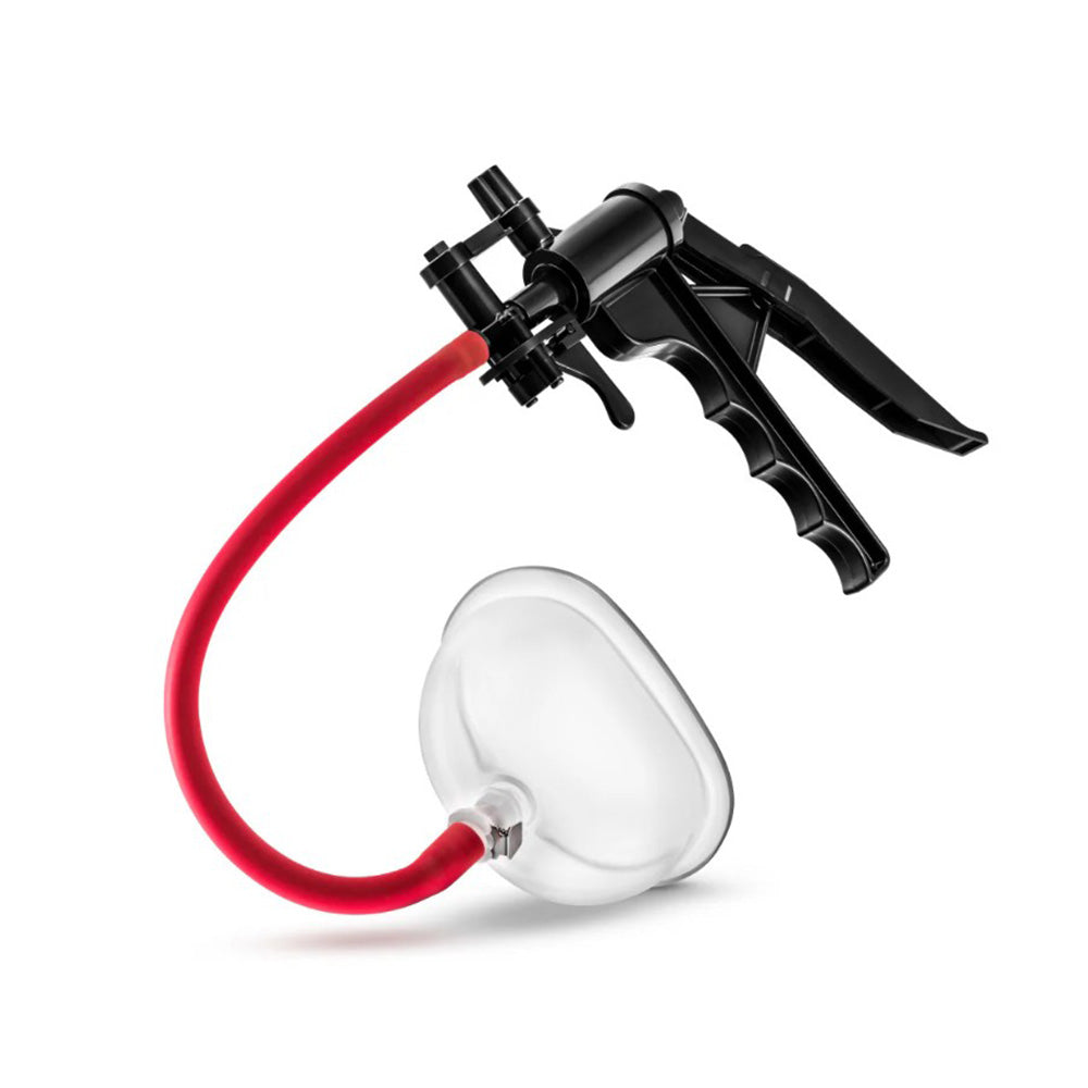 Black pump with red hose and clear cup.