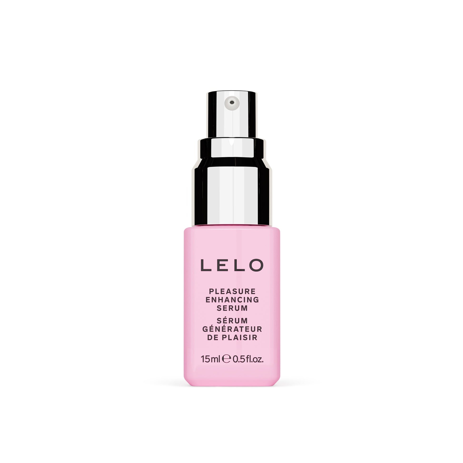 LELO Pleasure Enhancing Serum in a pink spray bottle.