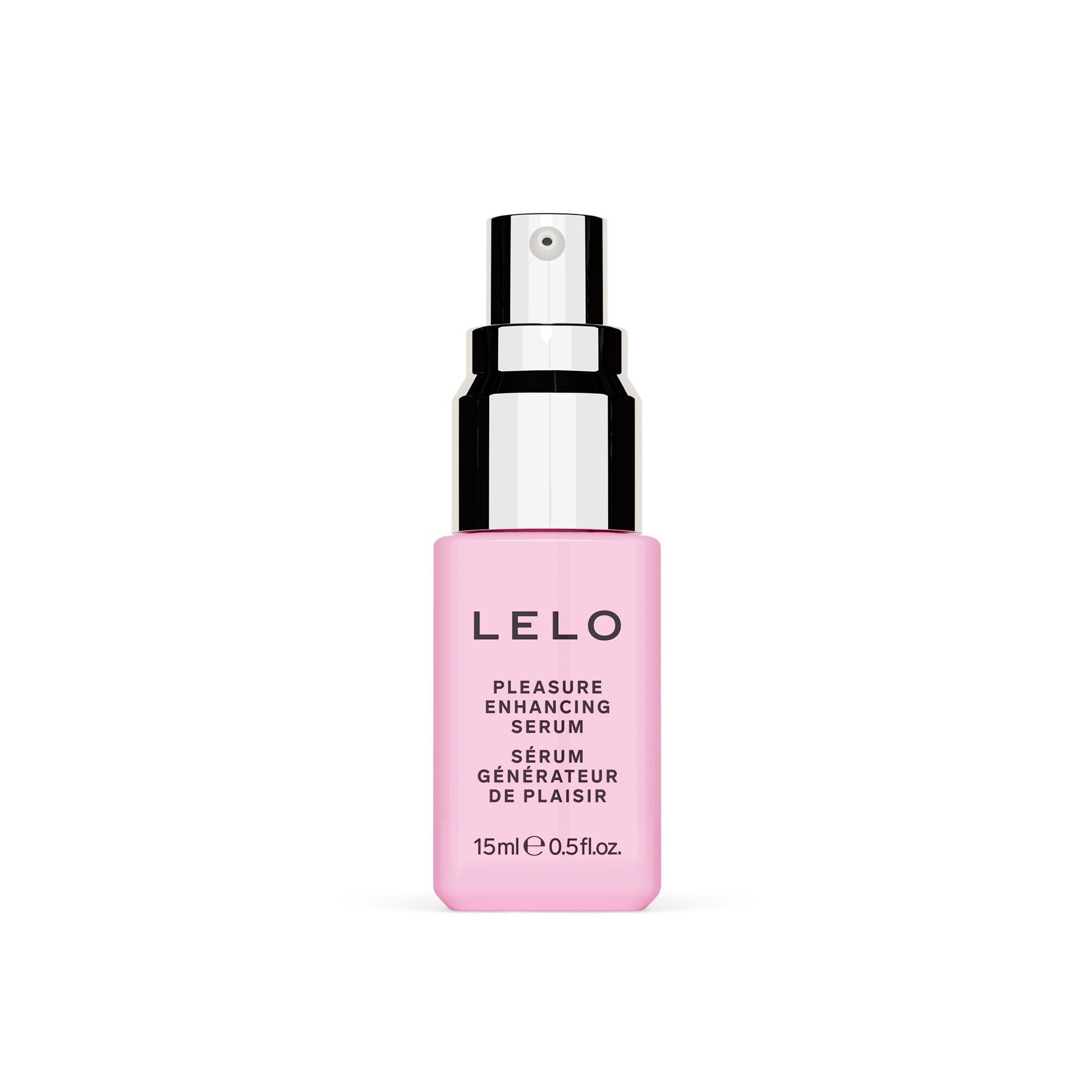 LELO Pleasure Enhancing Serum in a pink spray bottle.