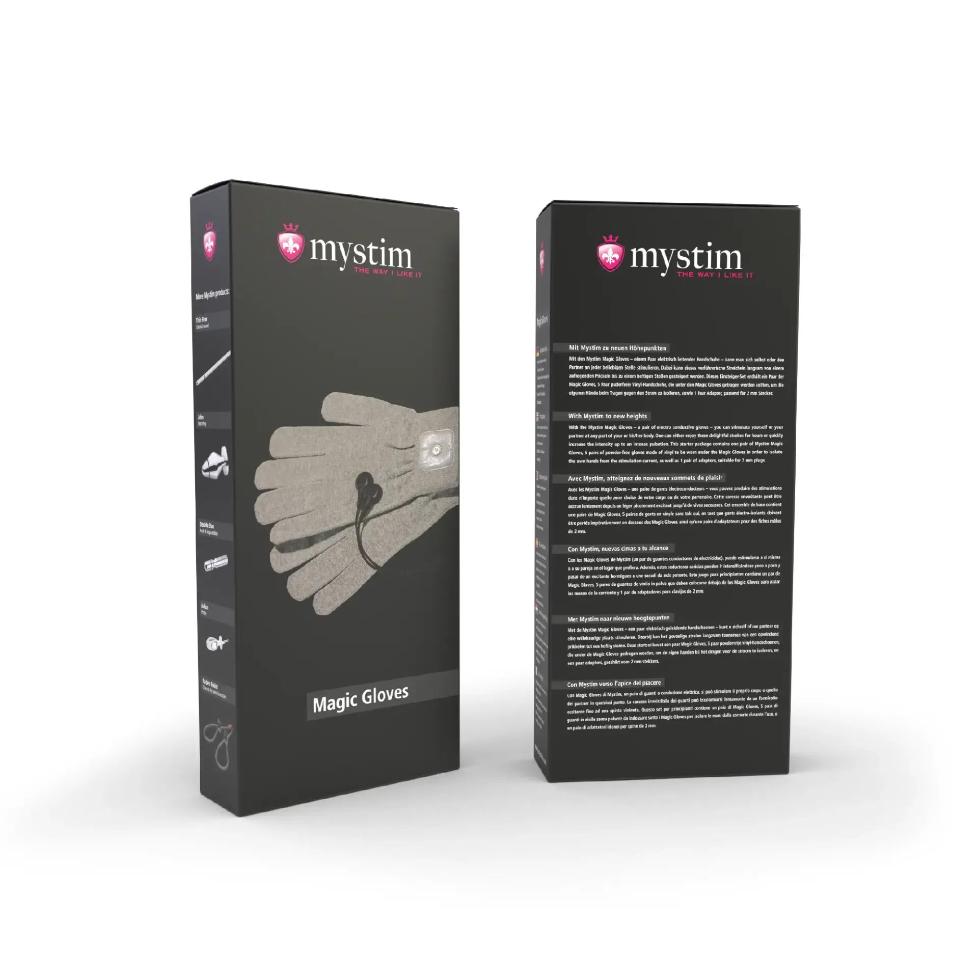Mystim Magic Gloves Bi-Polar E-Stim Massage Set with adapters.