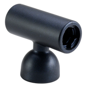 Black textured silicone masturbator sleeve with a T-shaped connector.