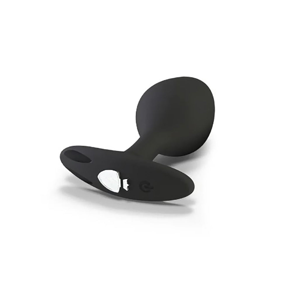 Black vibrating prostate butt plug with remote control.