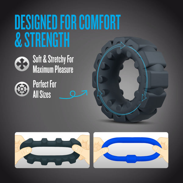 A set of two silicone cock rings, one smooth and one textured.