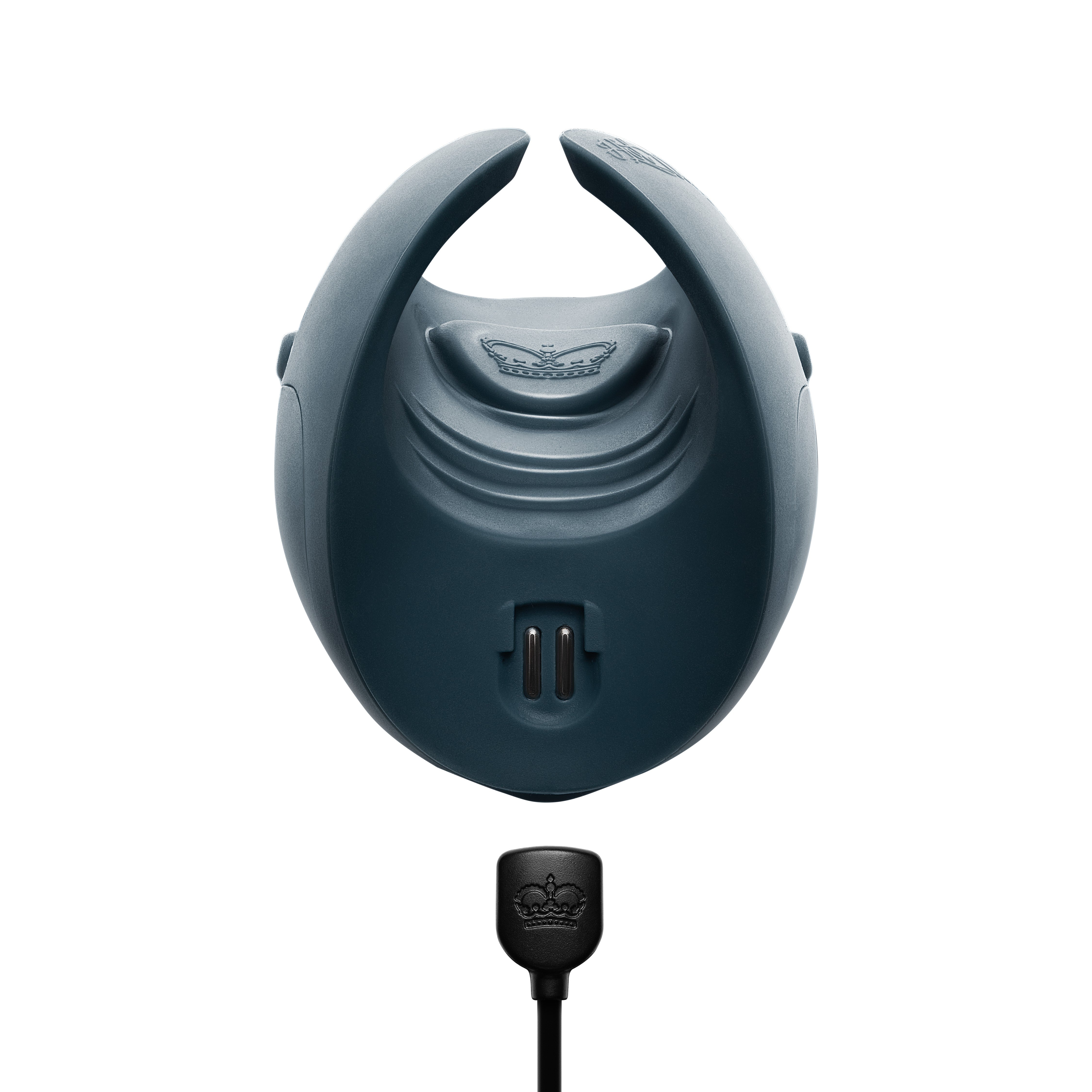 A teal Pulse Duo vibrator with a charging cable.