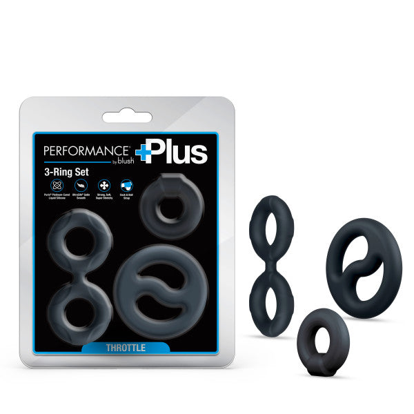 Performance Plus 3-Ring Set of silicone cock rings and ball stretcher.