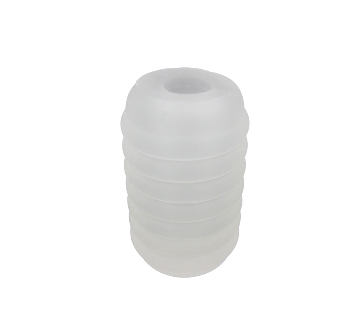 Frosted white ribbed masturbator with an open top.
