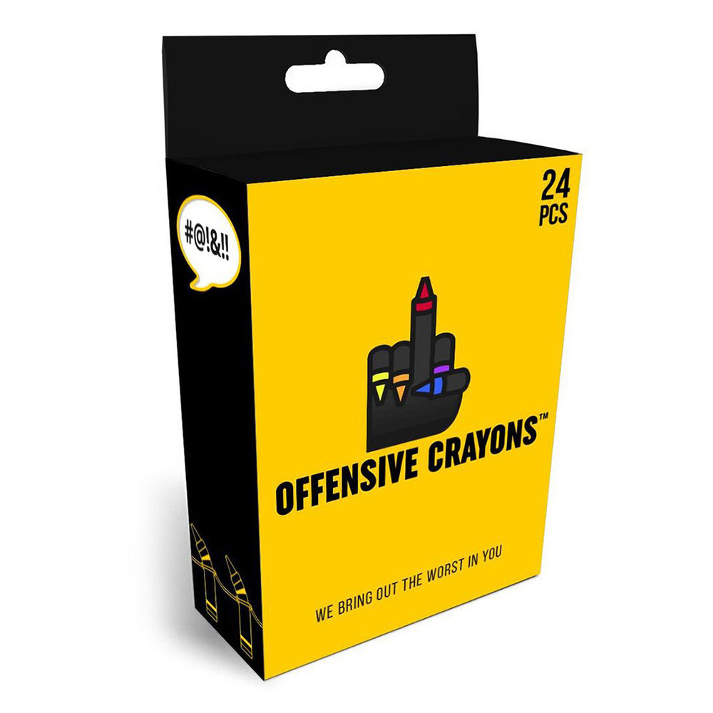 Box of 24 offensive crayons with a middle finger graphic.