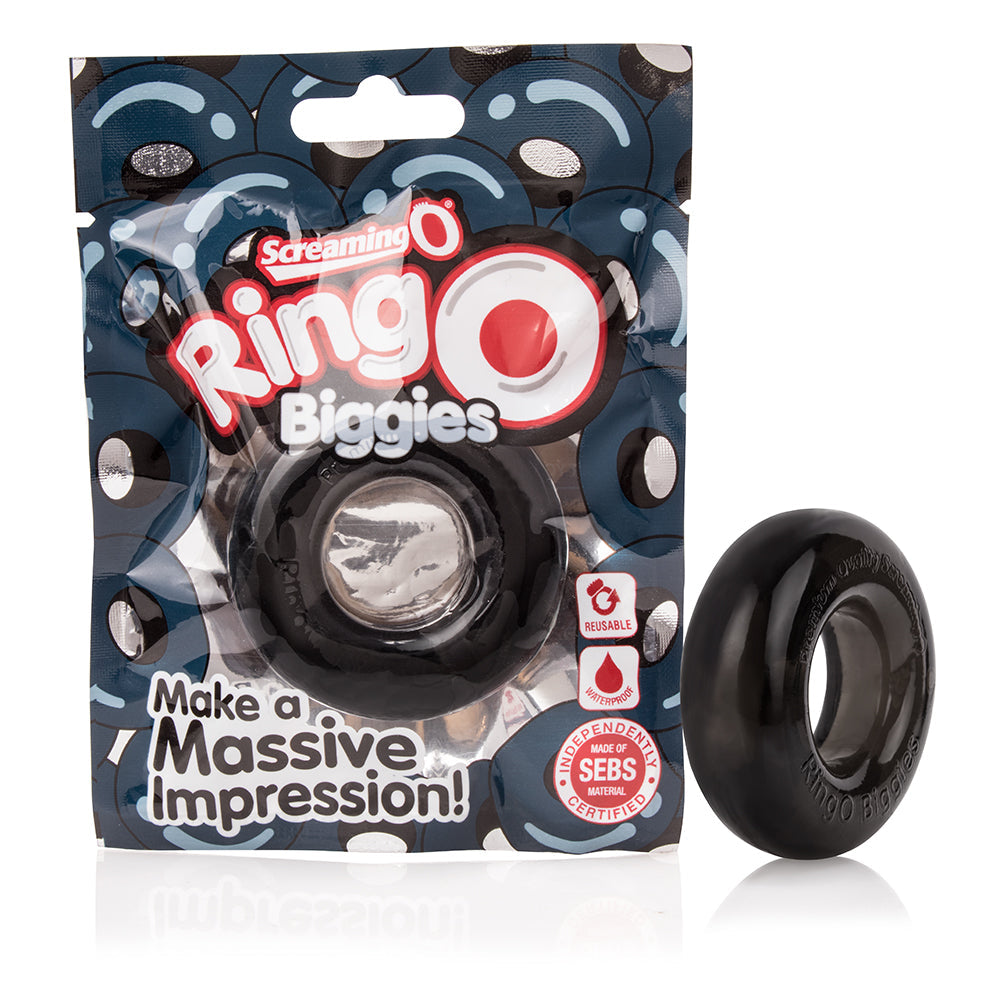 Black Screaming O Biggies thick stretchy cock ring.