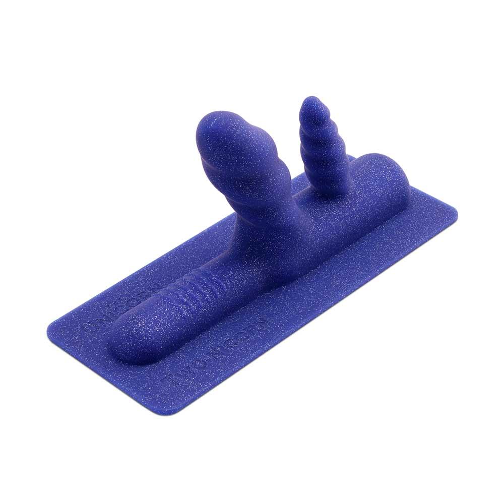 Blue textured G-spot and prostate machine attachment with two stimulation points.
