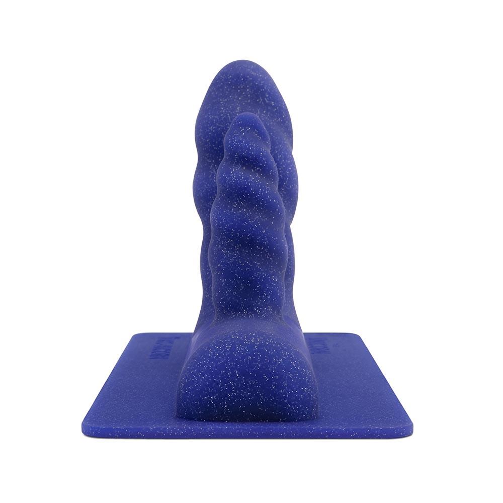 Blue textured G-spot and prostate machine attachment with a swirl design.