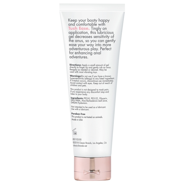 Tush Ease Anal Relaxant Gel tube with product information.