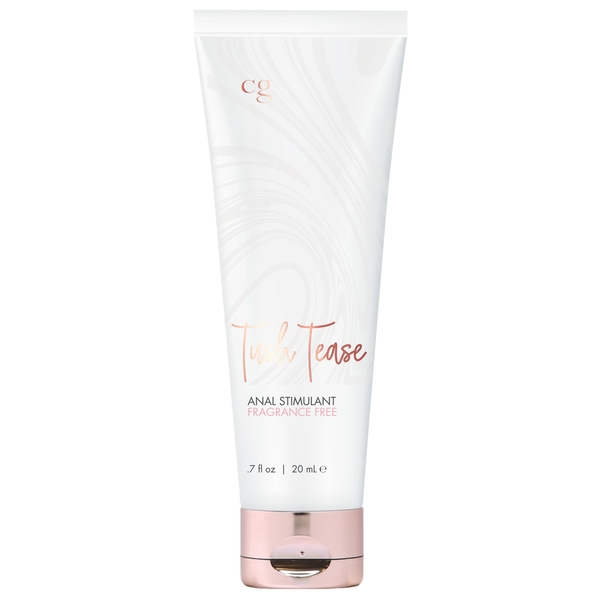A white tube of Tush Tease Anal Stimulant, fragrance-free.