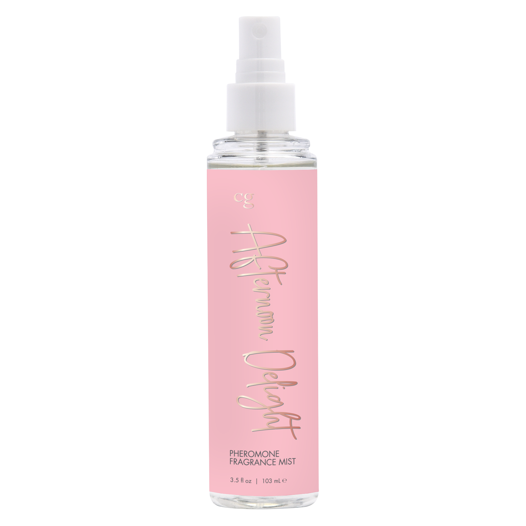 A pink bottle of Afternoon Delight Pheromone Fragrance Mist.