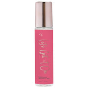 A pink bottle of "Let's Get It On" pheromone fragrance mist.