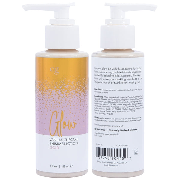 Two bottles of CG Vanilla Cupcake Shimmer Lotion in Gold.