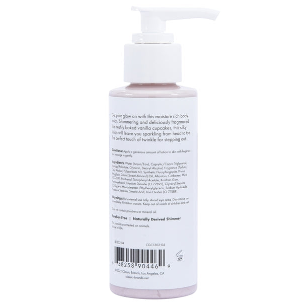 Glow Pink Shimmer Body Lotion in Vanilla Cupcake scent.
