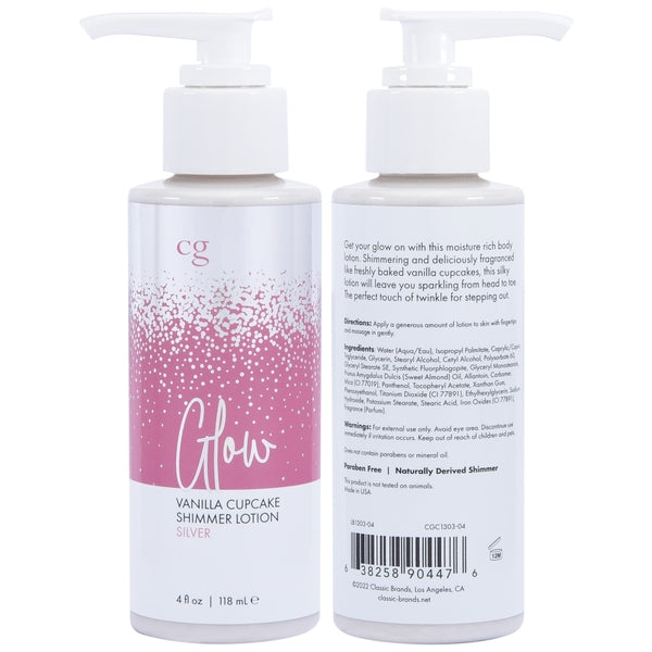Two bottles of CG Vanilla Cupcake Shimmer Lotion in Silver.
