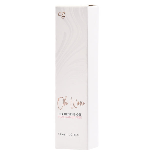 A white box with "Oh Wow Tightening Gel Fragrance Free" printed on it.