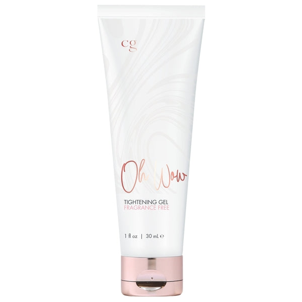 A white tube of Oh Wow tightening gel with rose gold accents.