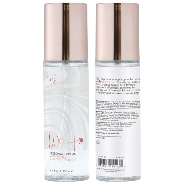 Two bottles of Woo Hoo Coconut Passion water-based personal lubricant.
