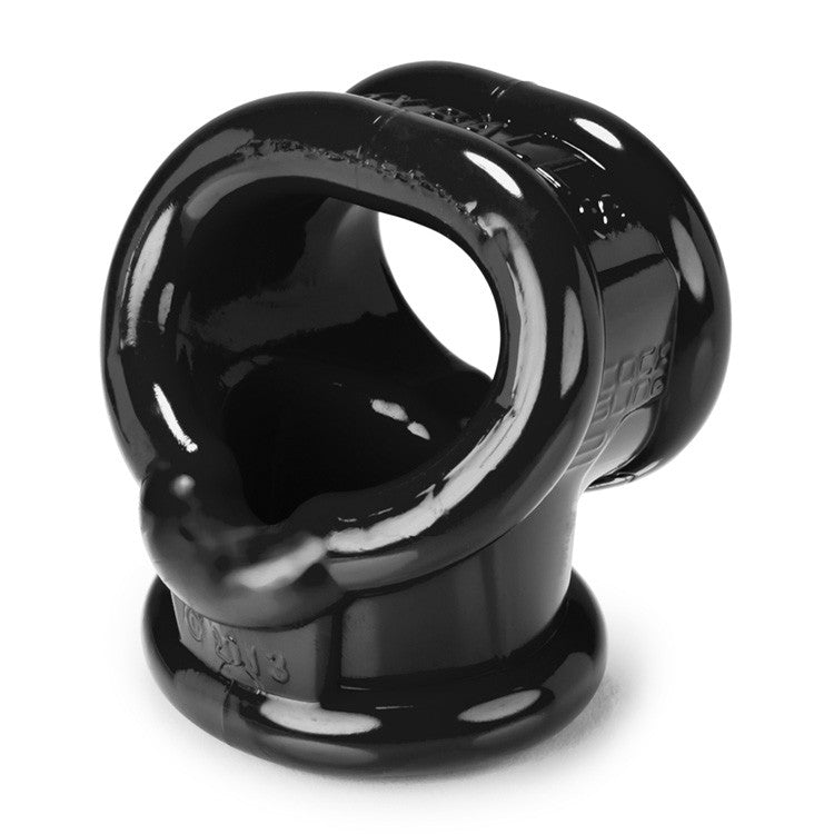 Black Cocksling-2 stretchy cock ring and ball sling.