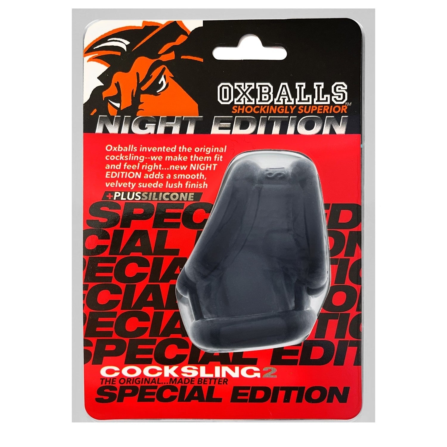 Oxballs Cocksling-2 silicone cock ring and ball stretcher in packaging.