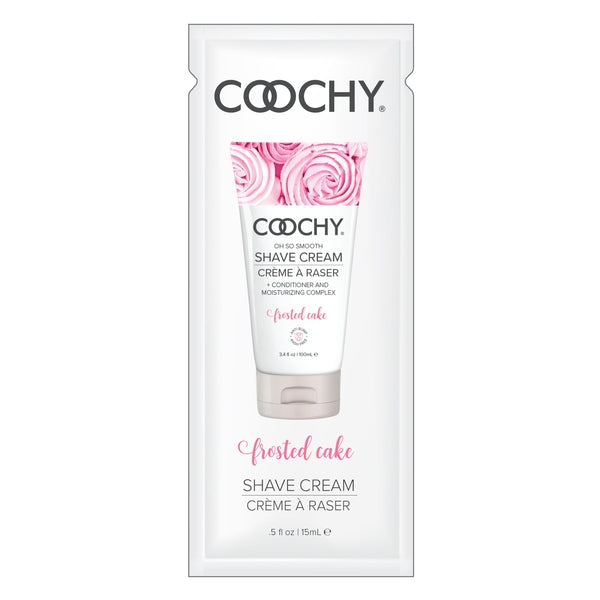 Coochy Frosted Cake shave cream sample with pink frosting image.