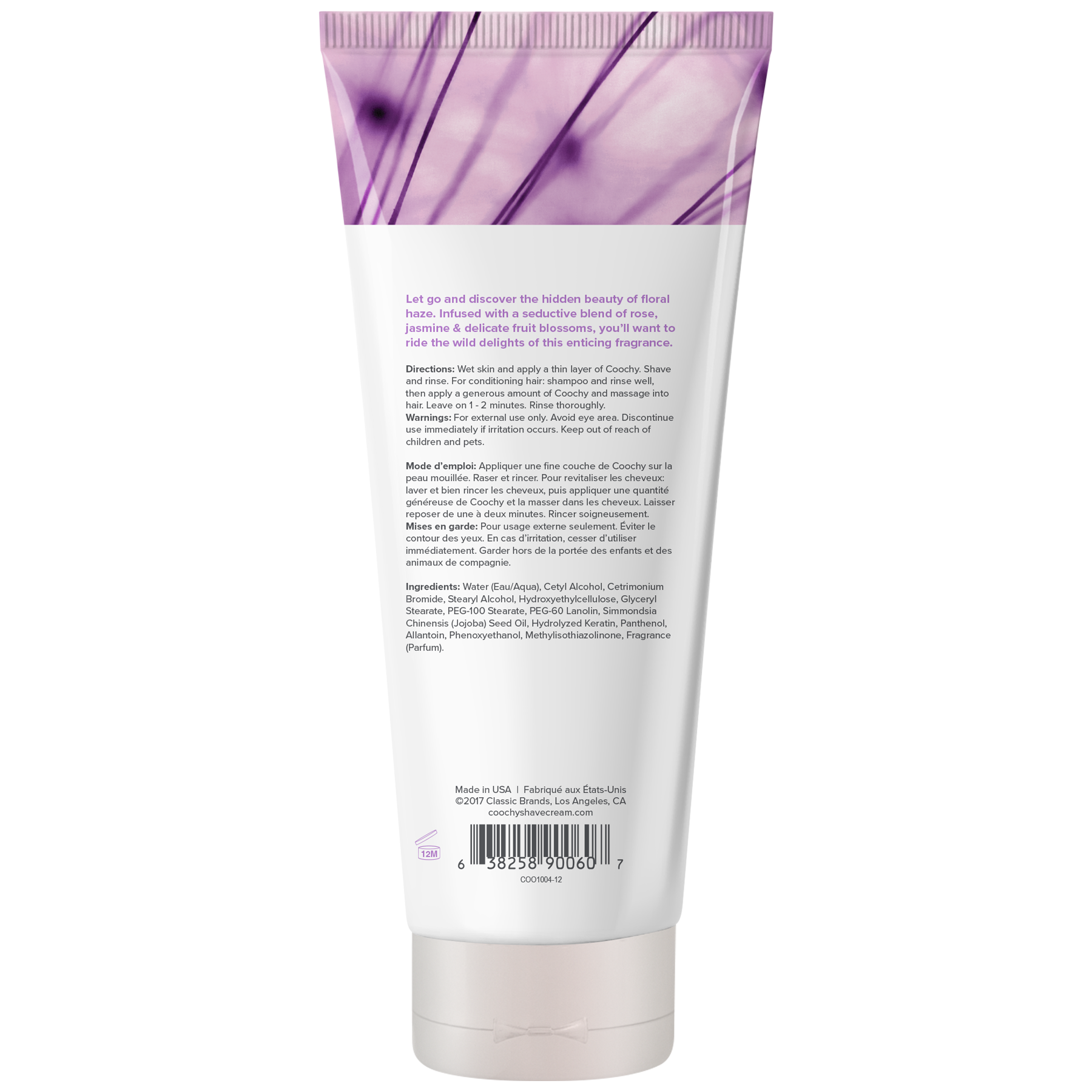Coochy Floral Haze moisturizing shave cream with rose and jasmine scent.