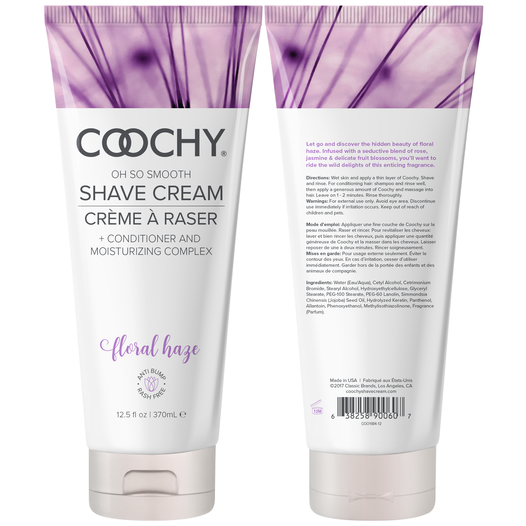 Coochy Floral Haze moisturizing shave cream with anti-bump rash free claim.