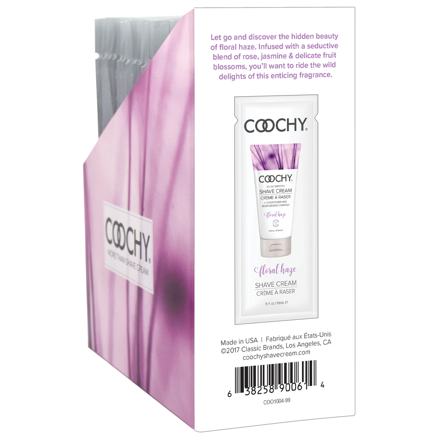 Coochy Floral Haze shave cream tube with floral design.