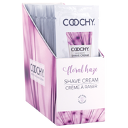 Coochy Floral Haze Shave Cream display box with individual packets.
