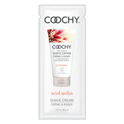 Coochy Sweet Nectar Shave Cream sample packet with floral imagery.