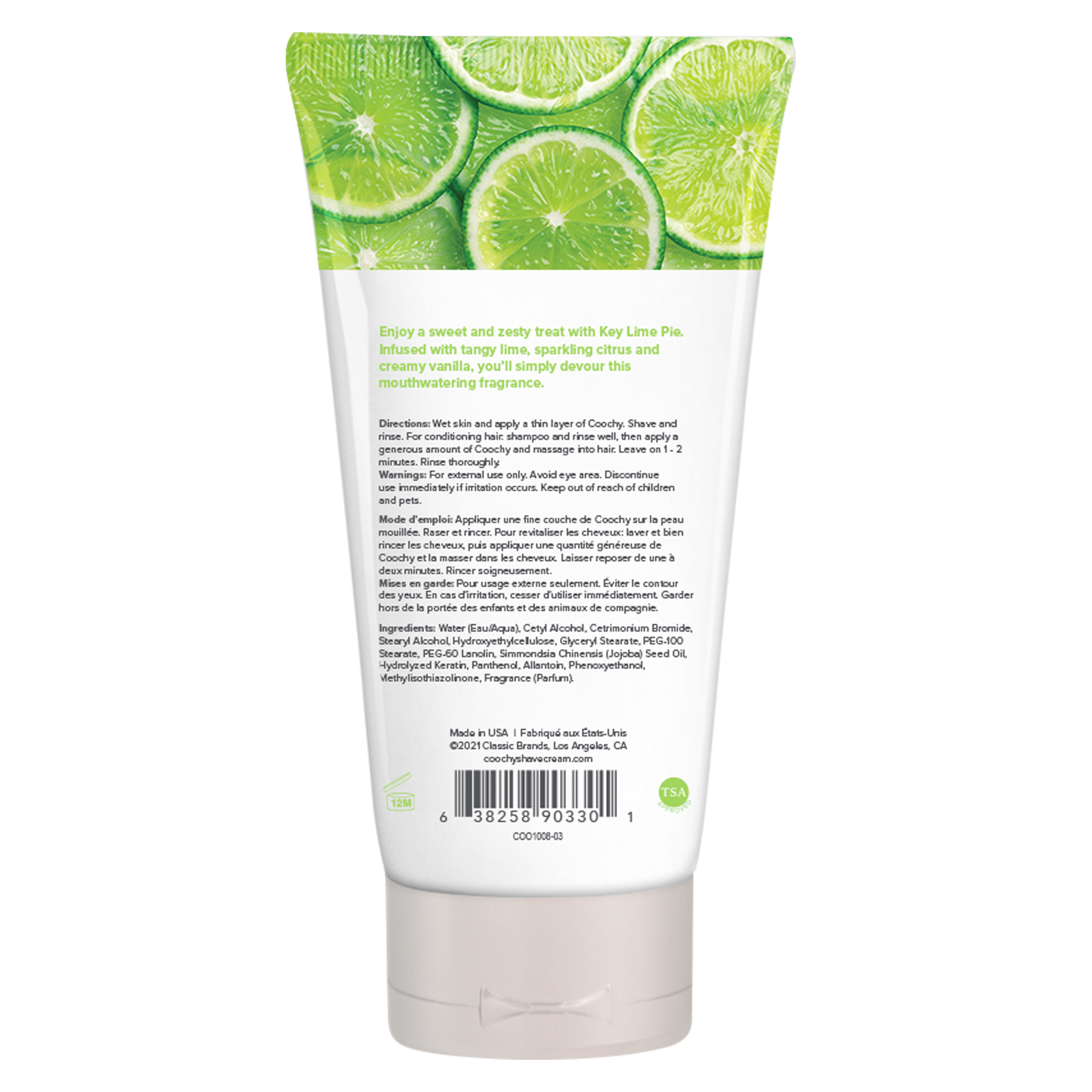 Coochy Key Lime Pie shave cream with lime, citrus, and vanilla fragrance.