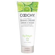 Coochy Key Lime Pie shave cream in a white tube with lime slices at the top.