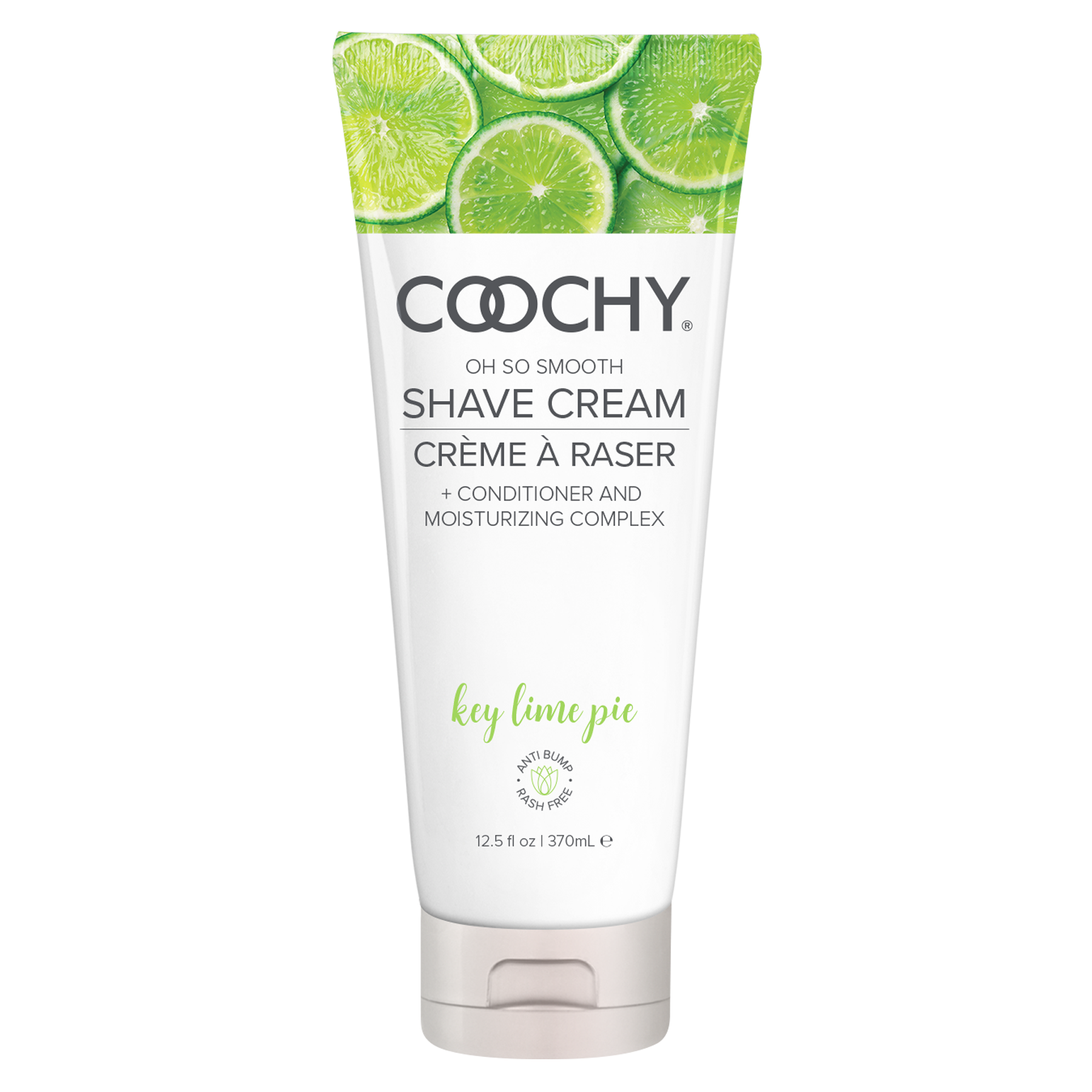 Coochy Key Lime Pie shave cream in a white tube with lime slices at the top.