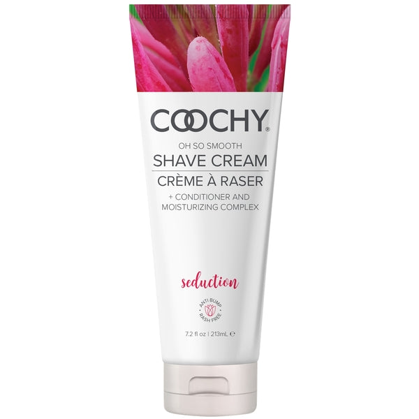 Coochy Seduction moisturizing shave cream with floral imagery.