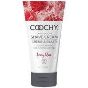 Coochy Berry Bliss shave cream in a white tube with a raspberry design.